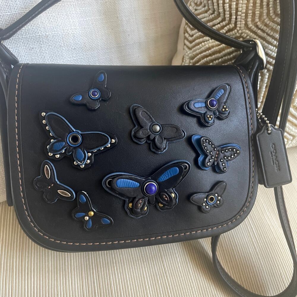 Coach Patricia Butterfly Crossbody Bag F59360 | Black Leather Appliqué - Picture 1 of 6